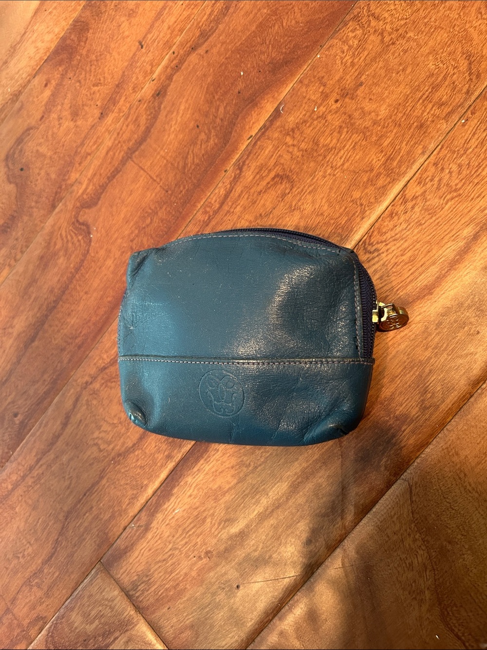 Guerlain Soft Blue Leather Monogram Stamped Mini Zip Pouch